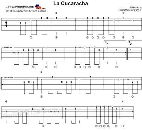 La Cucaracha Easy Guitar Tab Chords Guitar Tabs