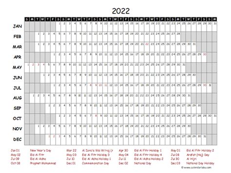 2022 Yearly Project Timeline Calendar Uae Free Printable Templates