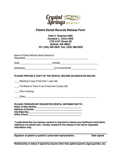 Dental Records Release Form Pdf Fill Out And Sign Online Dochub