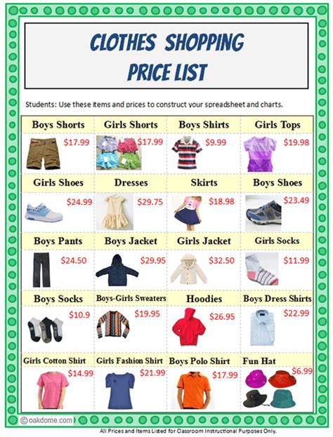 Clothes Shopping Price List Clothes Shopping Price List Pinterest