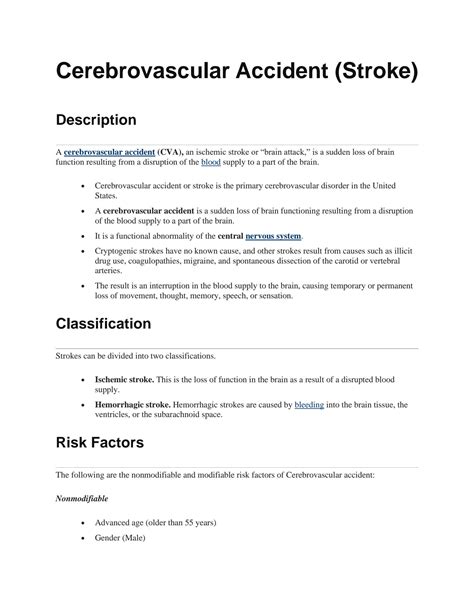 Solution Cerebrovascular Accident Cva Nursing Care Plan Studypool