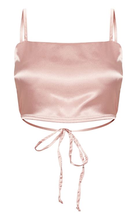 Rose Gold Satin Backless Crop Top Tops Prettylittlething