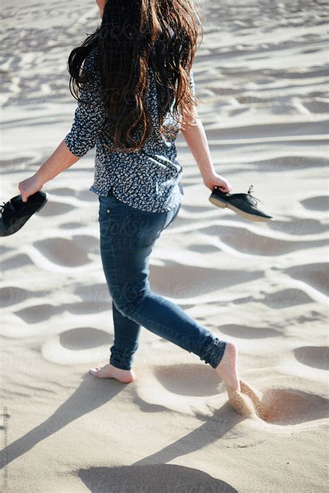 Barefoot Woman Running On The Sand By Stocksy Contributor Sky Blue