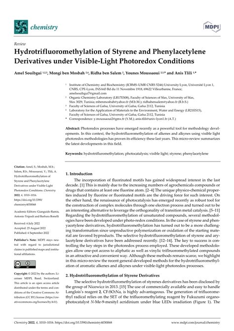 Pdf Hydrotrifluoromethylation Of Styrene And Phenylacetylene