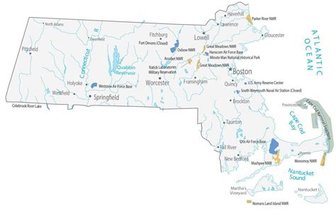 Massachusetts State Map Places And Landmarks Gis Geography