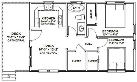 30x20 House 2 Bedroom 1 Bath 600 Sq Ft Pdf Floor Plan Instant Download