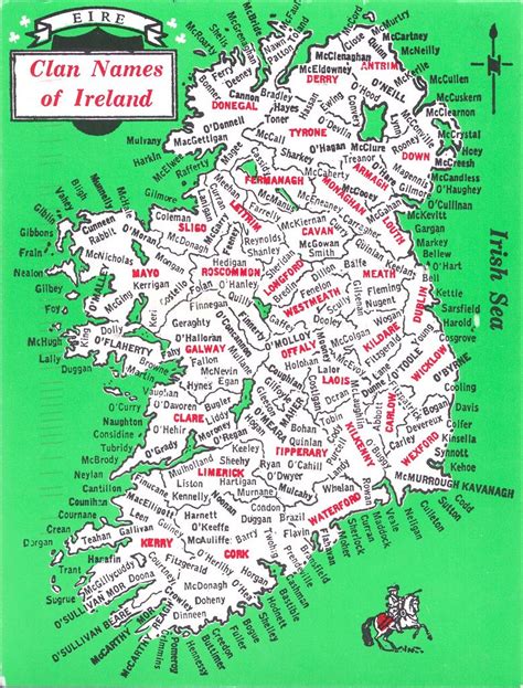 Clan Names Of Ireland Map Card Ireland Map Genealogy Ireland Irish