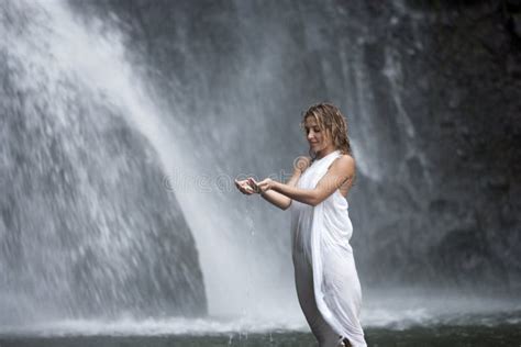 Woman Under Waterfall Stock Image Image Of Cascades