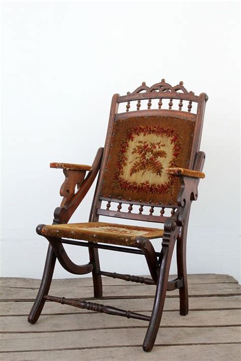 Ways to identify genuine antique wood furniture. Victorian tapestry chair, 1800s folding "lawn" chair ...