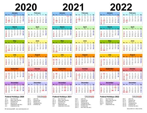 3 Year Calendar 2020 To 2022 Free Letter Templates