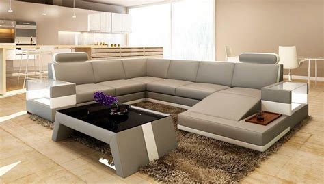 Modern Light Grey Leather Sectional Sofa Sofa Design Ideas