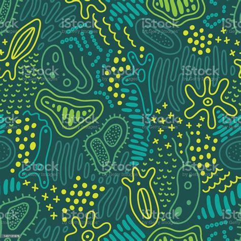 Abstract Doodle Pattern With Microbe Virus Bacteria Vector Seamless
