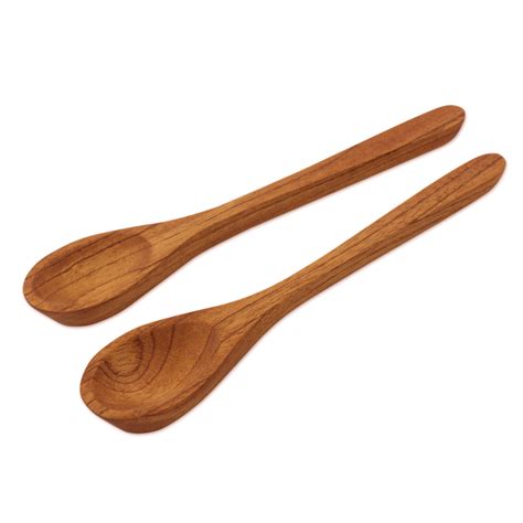 Cedar Wood Serving Spoons Pair Natural Cuisine Novica