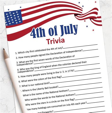 What was the day on july 20, 1969. 4th of July printable game, Fourth of July trivia game, Independence Day, patriotic games ...