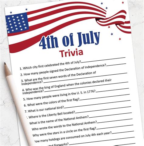 These represent the two teams, stars and stripes. 4th of July printable game, Fourth of July trivia game ...