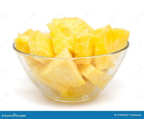 Pineapple Chunks In The Bowl Isolated Stock Image Image Of Fresh