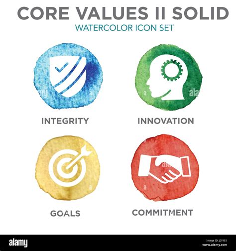 Company Core Values Solid Icons For Websites Or Infographics Watercolor