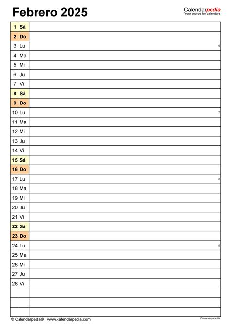 Calendario Febrero 2025 En Word Excel Y Pdf Calendarpedia