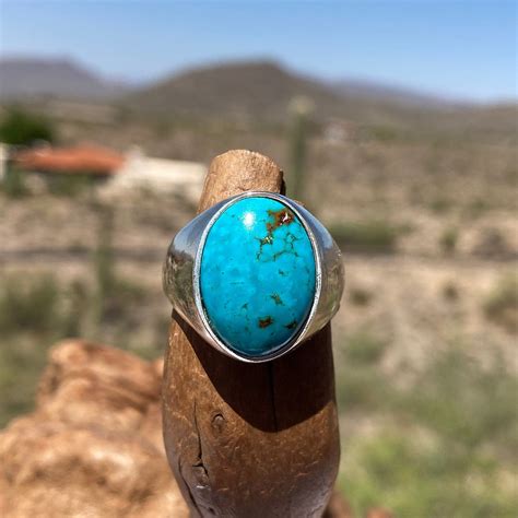 Kingman Turquoise Ring Sterling Silver Cabochon Ring With Etsy