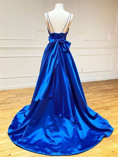 A Line V Neck Royal Blue Prom Dresses V Neck Royal Blue Formal Evening