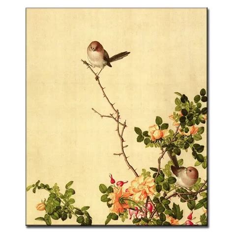 The Birds And Rose Vines Traditional Chinoiserie Classic Oil Painting