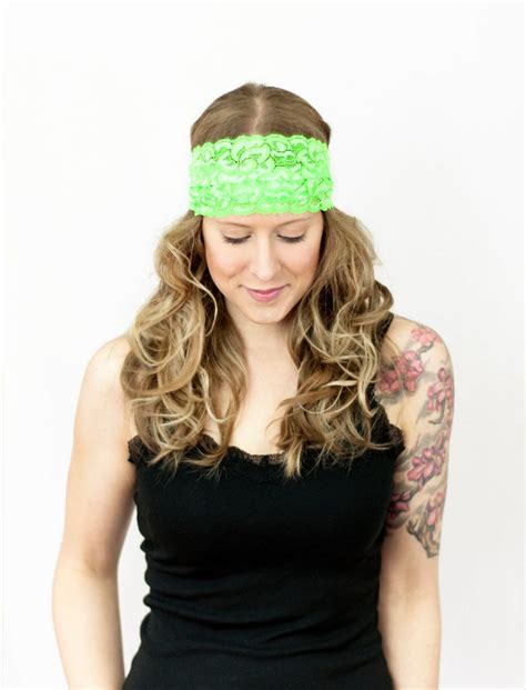 Neon Lace Headband Bohemian Headband Green Headband Wide Etsy Wide