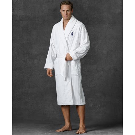 Lyst Ralph Lauren Ribbed Shawl Collar Velour Robe In White For Men
