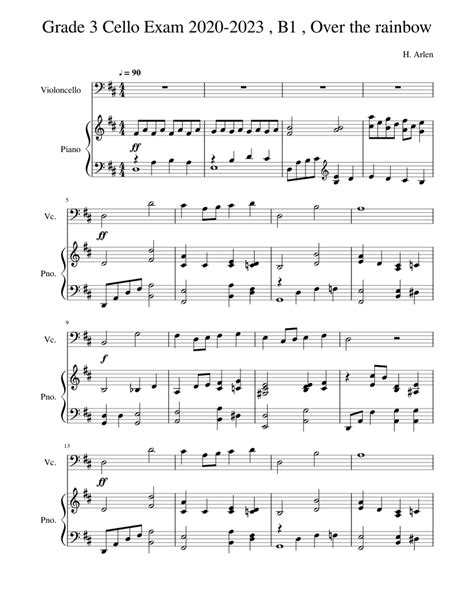 Grade 3 Cello Exam 2020 23 B1 Over The Rainbow Sheet Music For Piano Cello Solo