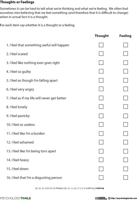 Thoughts Or Feelings Group Therapy Activities Counseling Activities