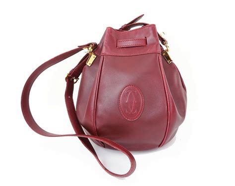 Authentic Must De Cartier Burgundy Leather Shoulder Bag Purse 31732
