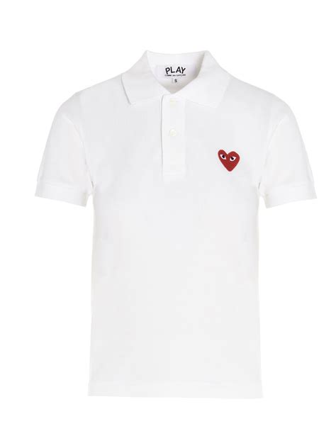 Play Comme Des Garcon Red Heart Polo White Editorialist