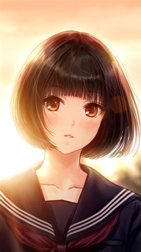 Download 750x1334 Anime Girl Semi Realistic Short Hair School