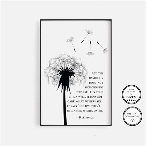 dandelion wish quote printable dandelion wall art motivational print positivity quote t