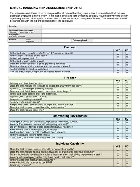 Manual Handling Risk Assessment Template Word Fill Online Printable