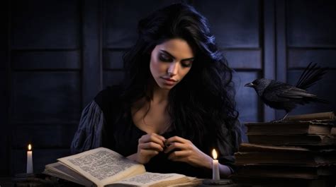 Poet Raven Black Hair Cascading Ink Stained Fingers Holding A Quill