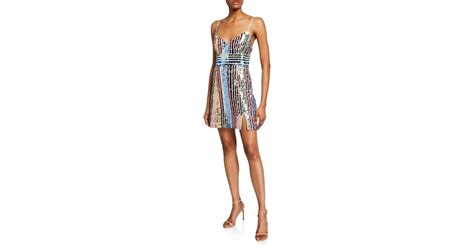 Saylor Synthetic Multicolor Sequin Stripe V Neck Sleeveless Mini Dress In Blue Lyst