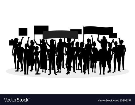 Silhouette Black Protesting Crowd Royalty Free Vector Image