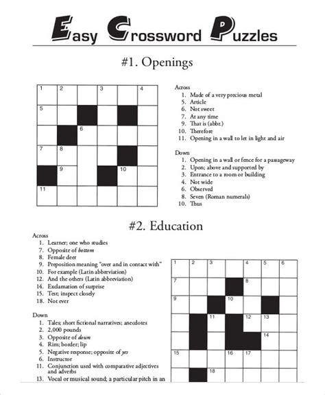 Easy Printable Crossword Puzzles For Adults Easy Crossword Puzzles