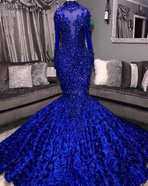 Sparkly Sequined Silver Mermaid African Prom Dresses 2019 Royal Blue