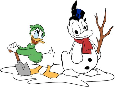 Clip Art Of Donald Duck Building A Snowman Or Rather Snowduck