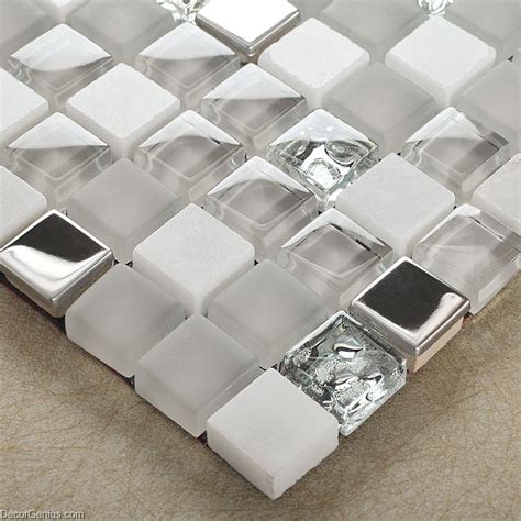 Mirror Stainless Steel Tile Metal Mixed Stone Bathroom Tiles Glass Mosaic 3d Tile [dgwh022