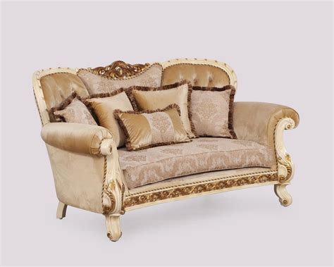 Luxury Beige And Gold Wood Trim Fantasia Loveseat European Furniture