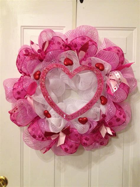 Valentine Wreath In Pink And White Poly Deco Mesh Deco Mesh Wreaths