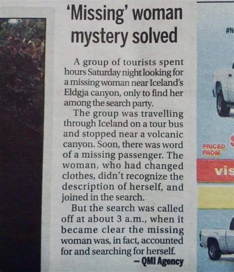 Missing Woman Joins In Search Party Looking For Herself Boing Boing