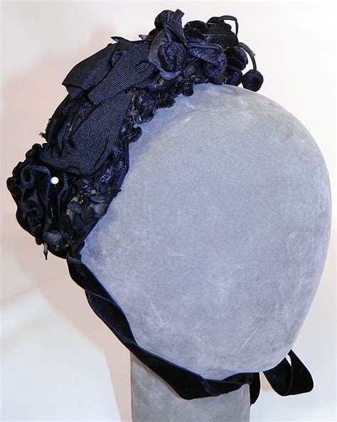 Victorian Black Silk Jet Beaded Trim Paris Label Mourning Bonnet Hat