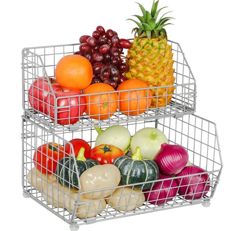 Buy 2 Tier Fruit Vegetable Basket Wall Ed Wire Storage Baskets