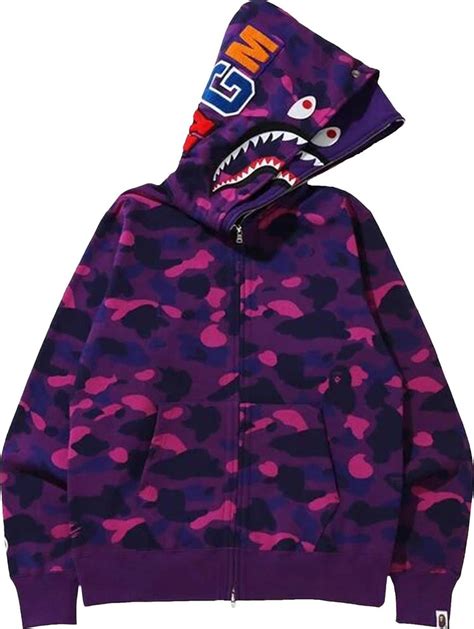 Buy Bape Color Camo Shark Wide Full Zip Double Hoodie Purple 1g80