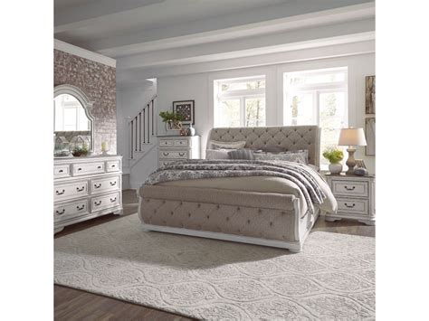 Magnolia Manor King California Upholstered Sleigh Bed Dresser And Mirror