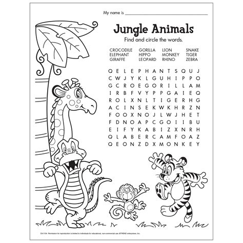 Free Printable Jungle Animals Word Find — Trend Enterprises Inc