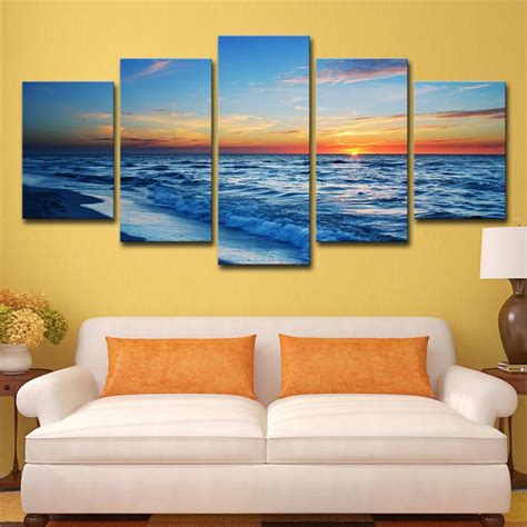 Buy 5 Pieces Sunset Beach Sea Waves Wall Decor Art Wallaper Frameless